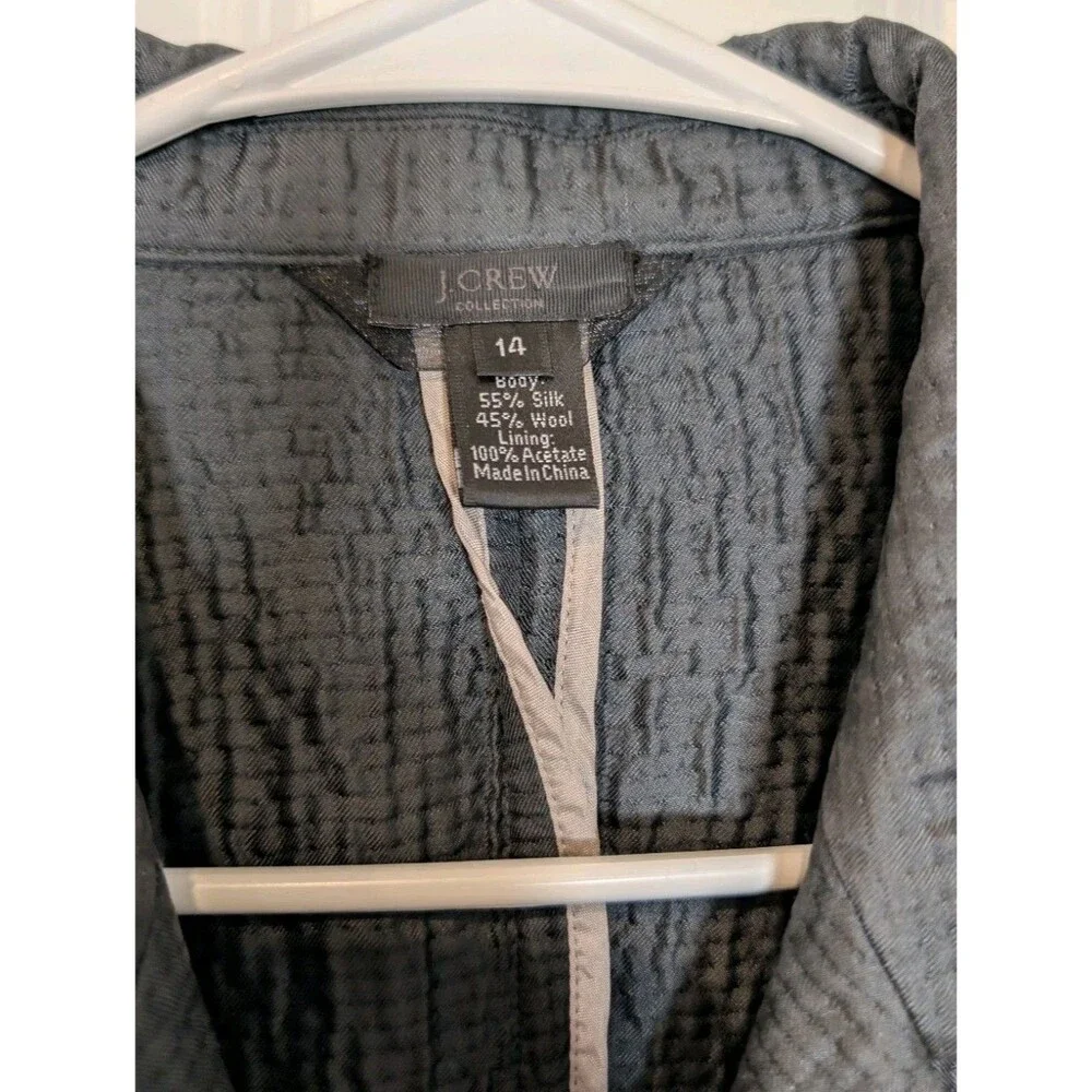 J Crew Collection Silk Wool Crinkle Textured Blazer Jacket Charcoal Gray 14